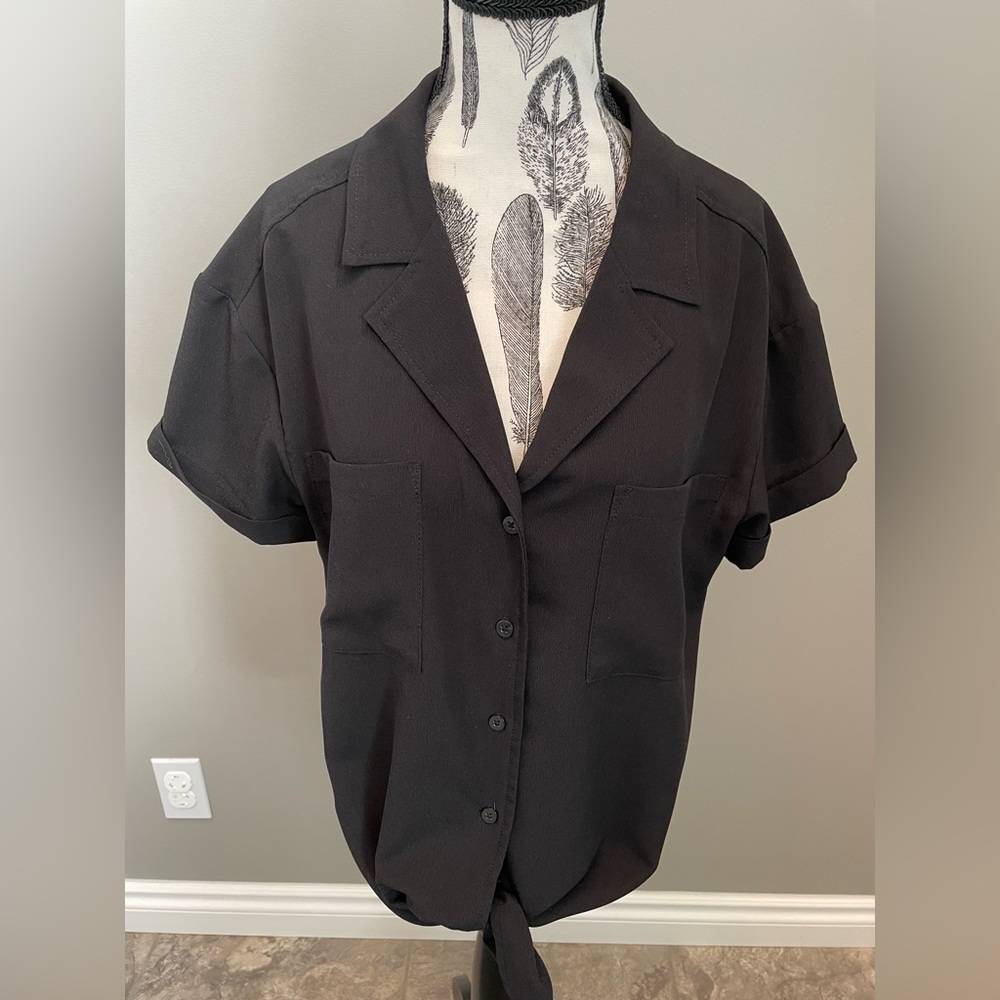 Halston Heritage - Black Button Up Front Tie
